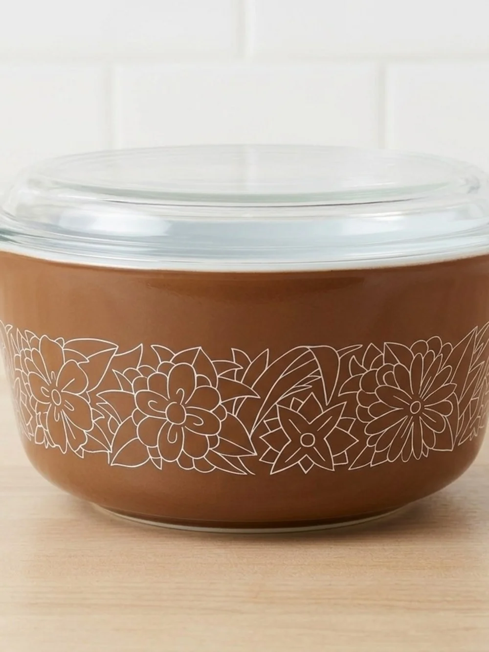 Pyrex Brown Floral Mixing Bowl and Lidded Casserole Set